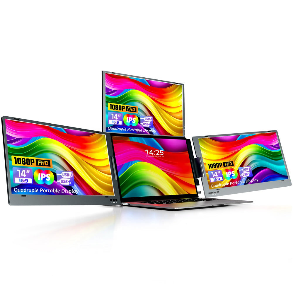 X90m 14.1” Portable Triple-Screen Monitor | 1920*1080 FHD IPS | 360° Rotation | 13.3”-15.6” Laptop Compatible
