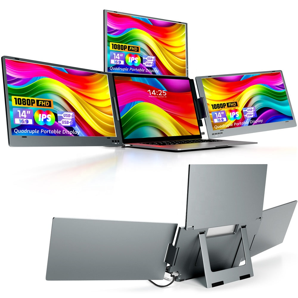 X90m 14.1” Portable Triple-Screen Monitor | 1920*1080 FHD IPS | 360° Rotation | 13.3”-15.6” Laptop Compatible