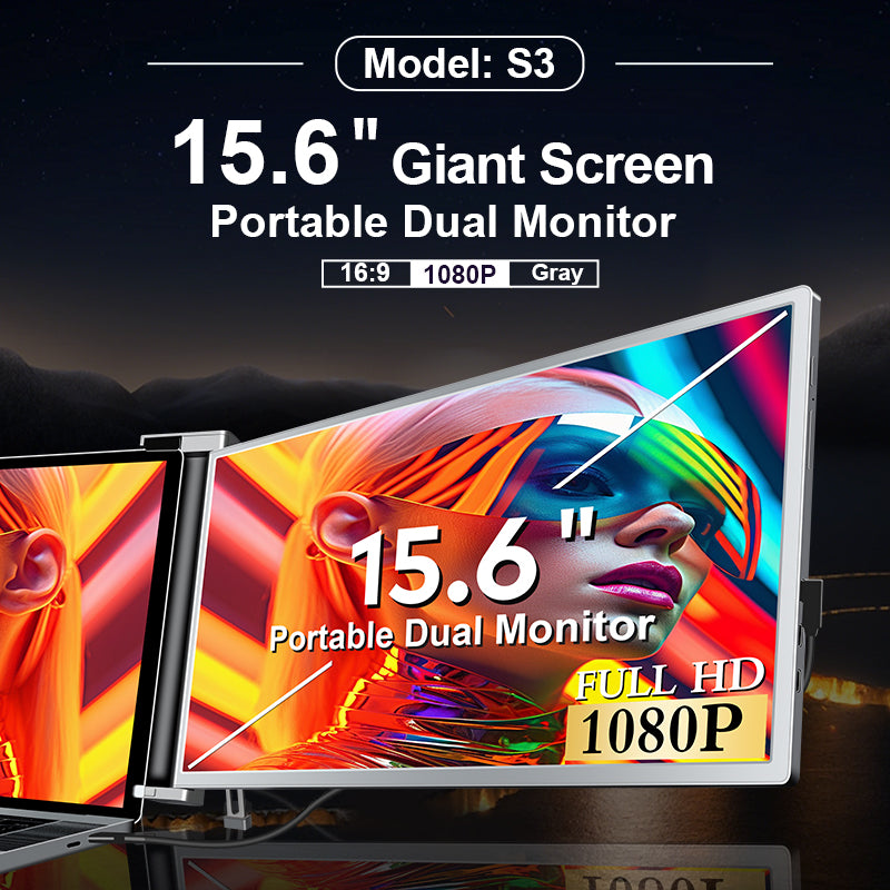 S3-C 15.6" Portable Single Monitor | 1920×1080 IPS | HDR | Type-C 3.1 for 15.6-17.3" Laptops