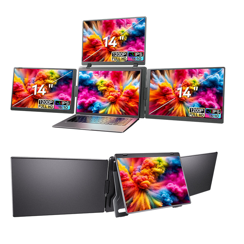14” Portable Triple-Screen Monitor S780 PRO | 1920*1200 IPS | 16:10 | Thunderbolt 3/4 & USB-C/USB-A | 12-16.2” Laptop Compatible