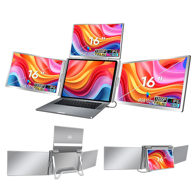 16” Triple Screen Extender S788 | 3 Pcs Full View Display | 12-18.5” Laptop Compatible | Windows 10+ & 2019+ MacBooks