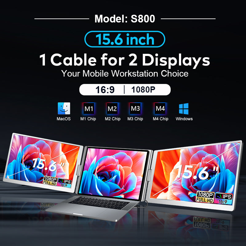 Portable Dual Monitor S800 (15.6") | 16:9 FHD | Thunderbolt 3/4 | USB-C/USB-A | Travel Case Included