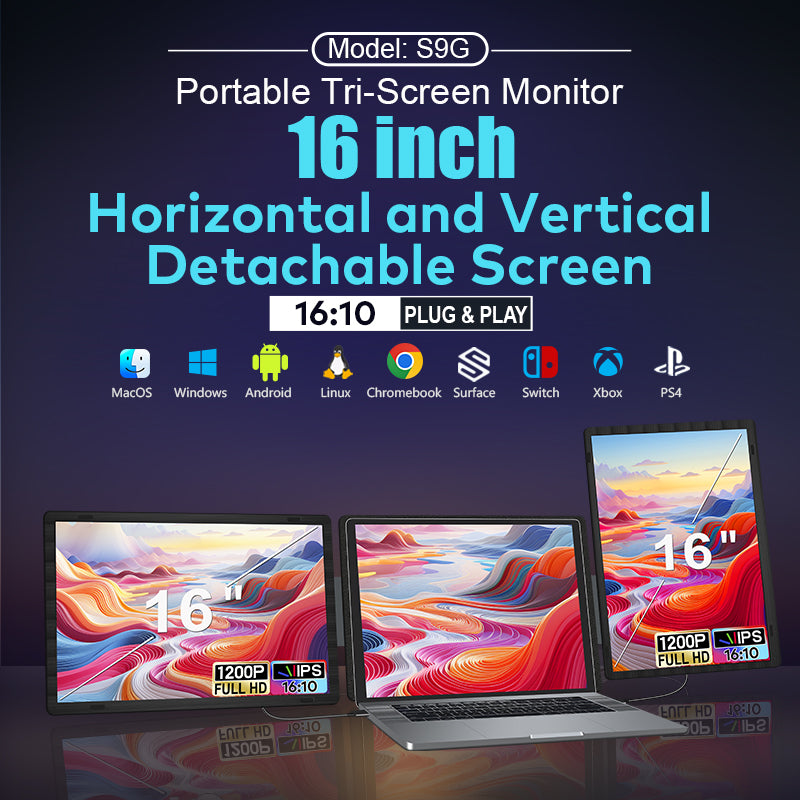 Detachable Dual Screen Extender S9g (16”) | 1920*1200 IPS | 16:10 | HDR Support | Multi-Device Compatible (Laptop/Phone/Game Consoles)